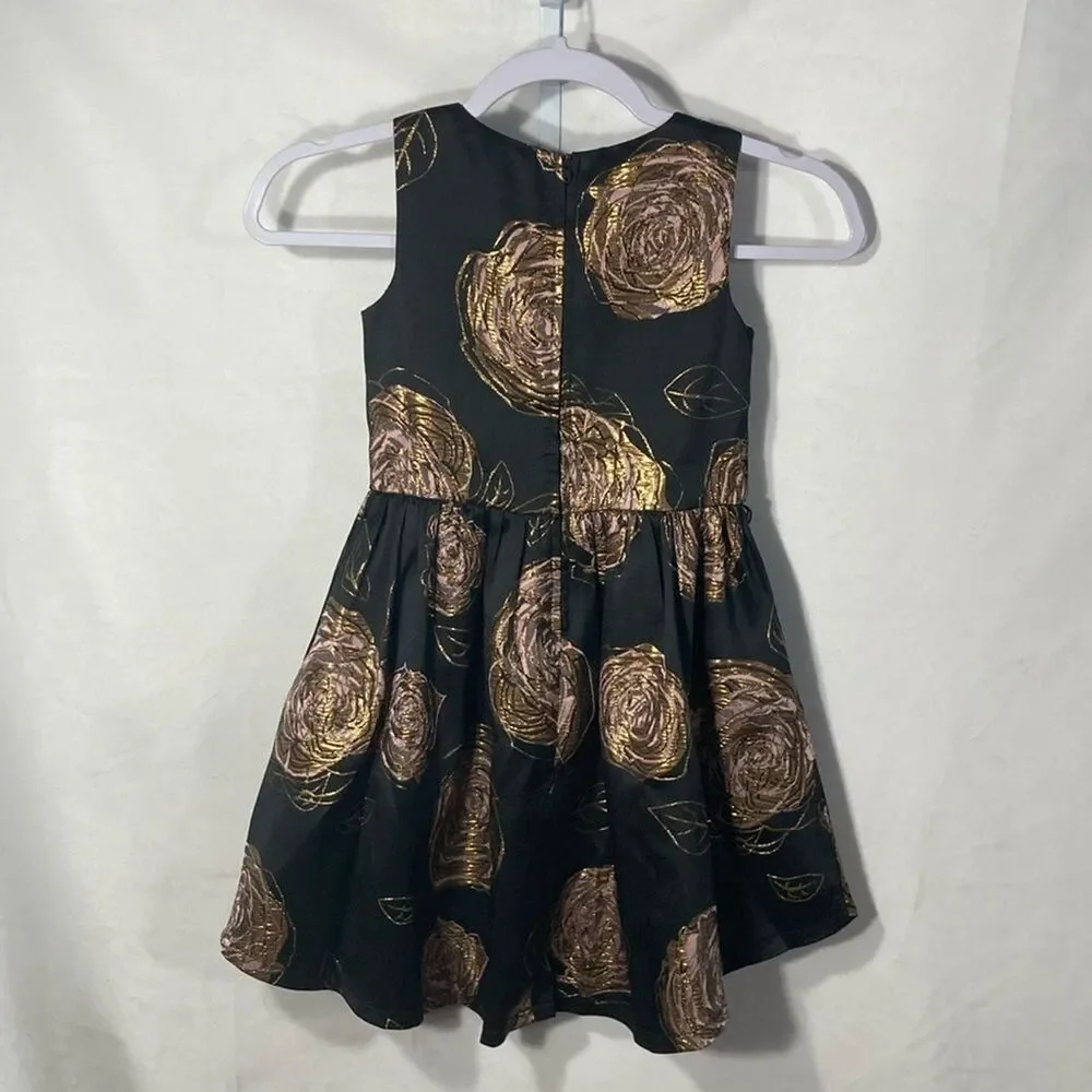CHILDREN’S PLACE black gold purple floral sleeveless a-line dress 6